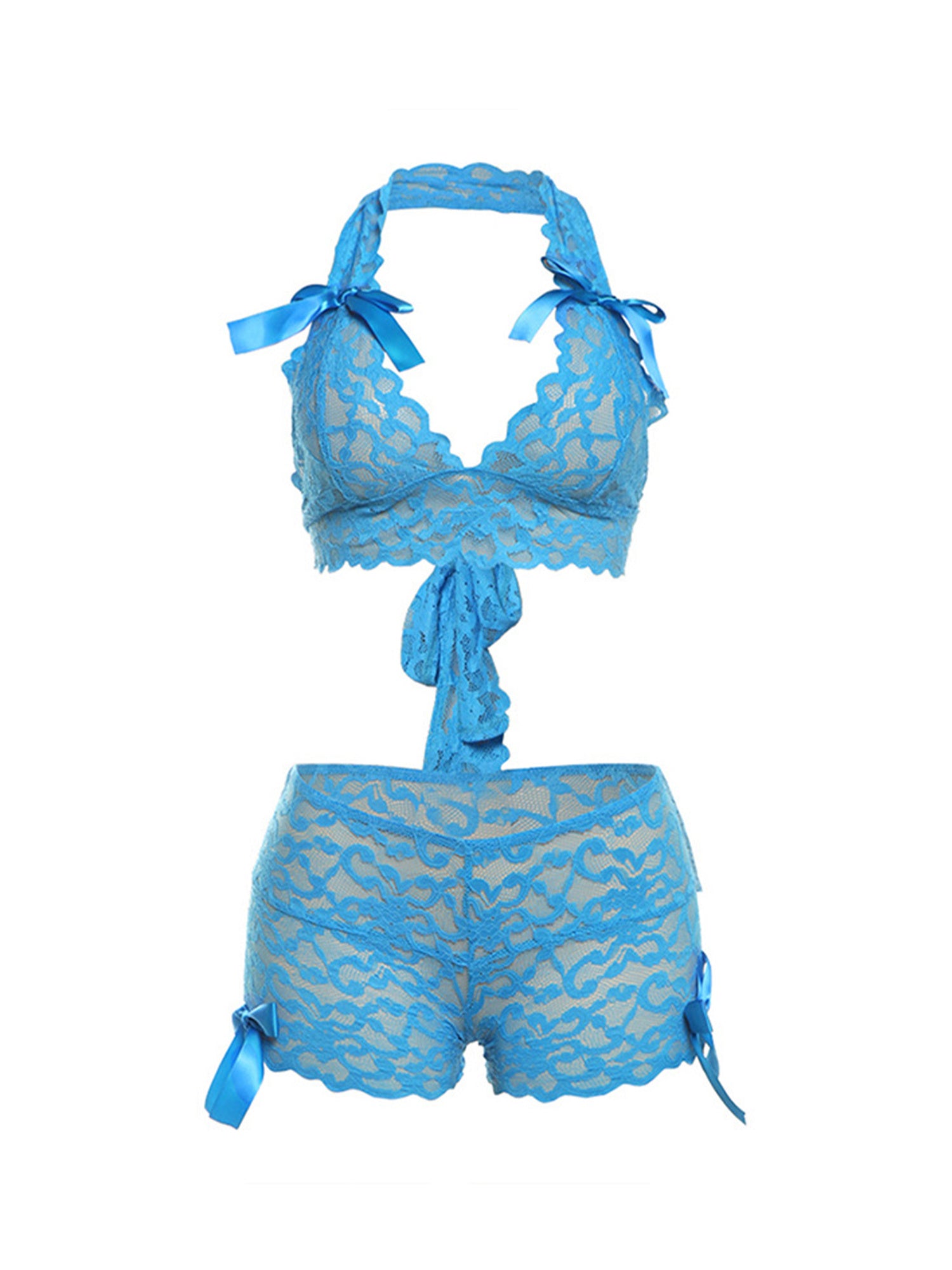 Women's New Sexy Lace Bow Halterneck Tie Backless Sex Set